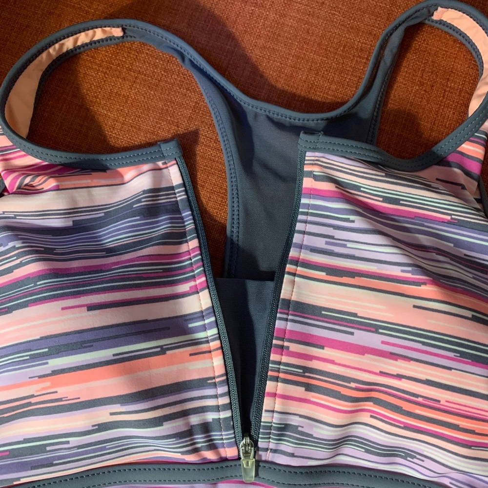 Free Country Pink and Gray Striped Tankini 2 piece Swimsuit - Picture 4 of 10